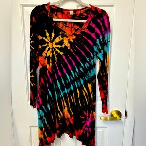 Awesome long sleeve tie dye dress with one side pocket